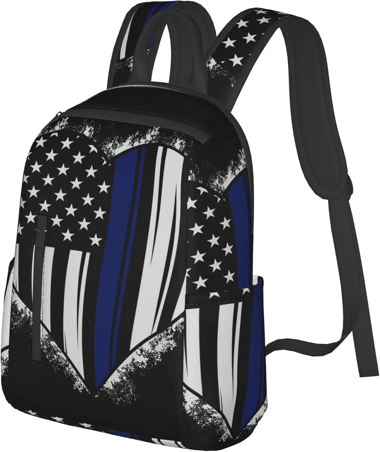 SWEET TANG American Thin Blue Line Flag Police love heart pattern black Backpack for Men Travel Laptop Backpack College Backpack Laptop Bag for Women
