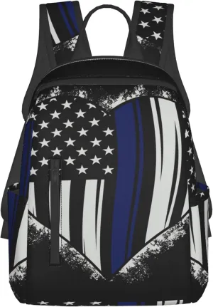 SWEET TANG American Thin Blue Line Flag Police love heart pattern black Backpack for Men Travel Laptop Backpack College Backpack Laptop Bag for Women