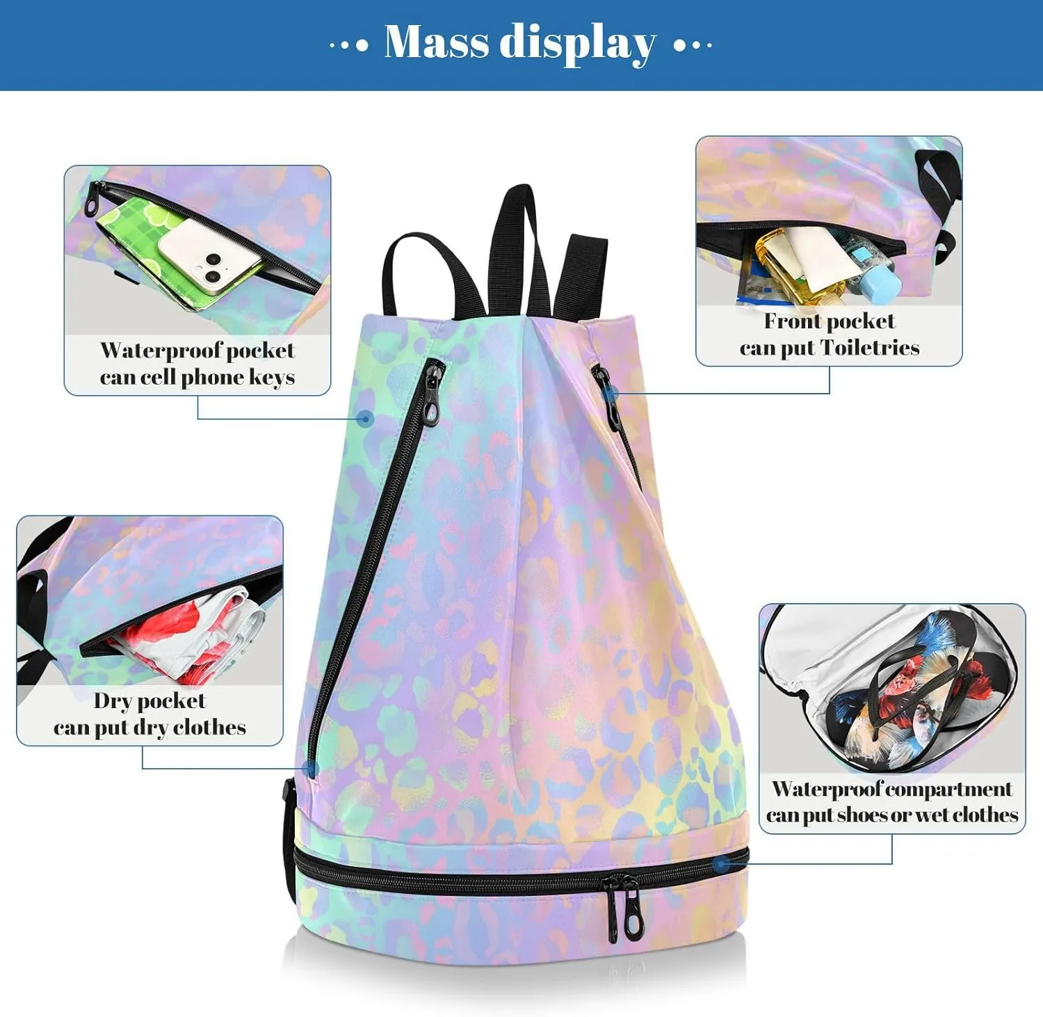 Swim Bag Gym Bag for Women Men, Sea Turtle Turquoise Shell Beach Backpack for Swimming Gym