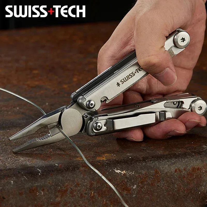 SWISS TECH 18-in-1 Multitool Pliers with Knife for EDC and Outdoor Use