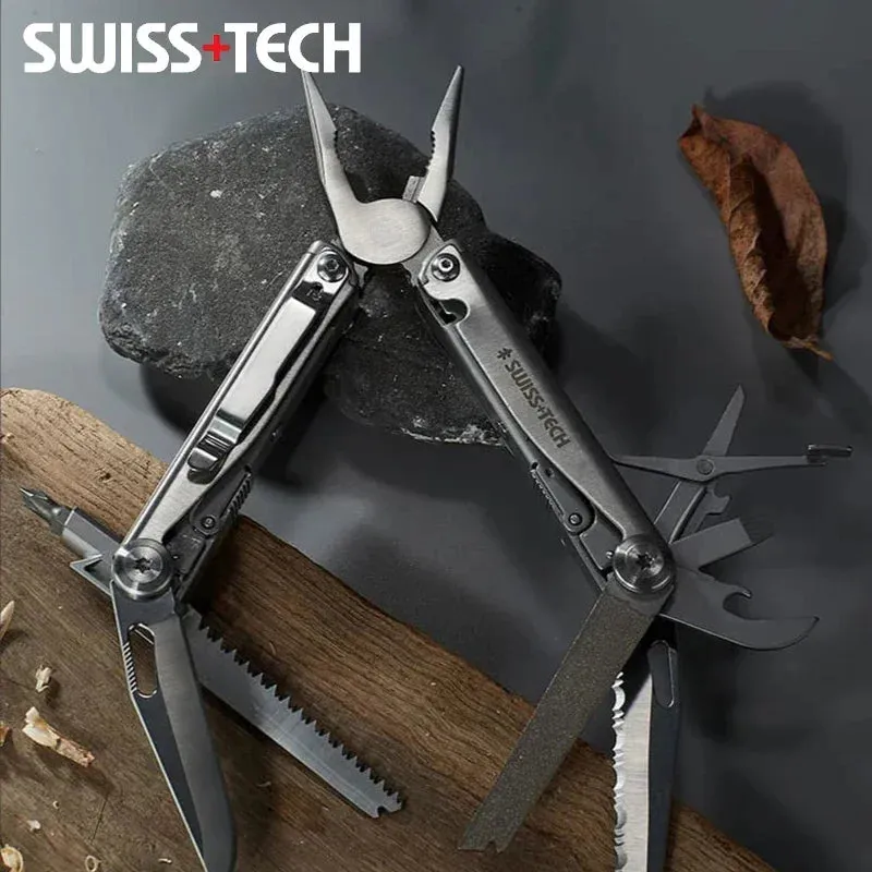 SWISS TECH 18-in-1 Multitool Pliers with Knife for EDC and Outdoor Use