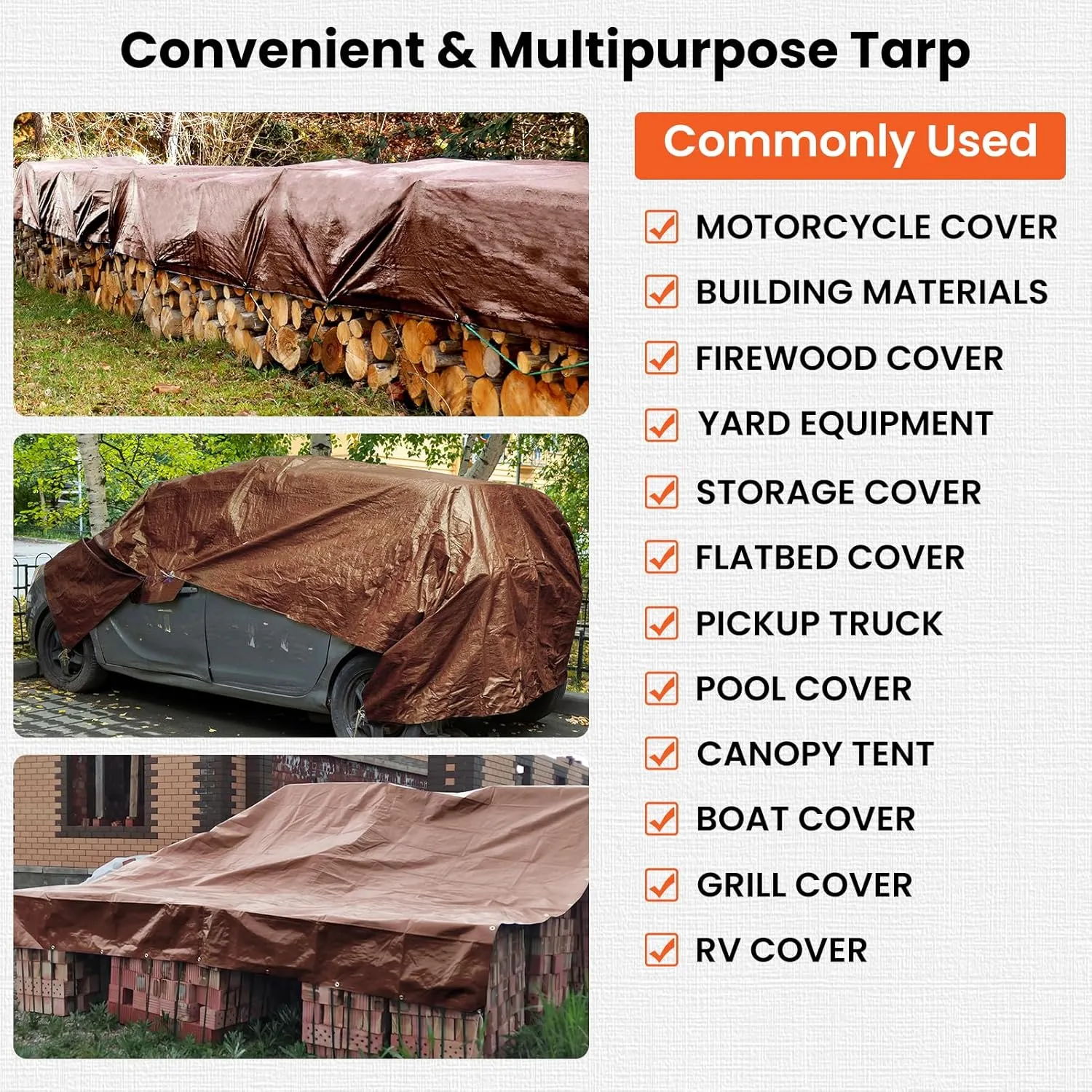 Tarp 10x12FT, Large 16 Mil Heavy Duty Tarps, Waterproof Tarp with Brass Grommets and Reinforced Edges, UV Resistant, Tear&Fade Resistant Poly Tarp for Outdoor Camping Pool Car Tent