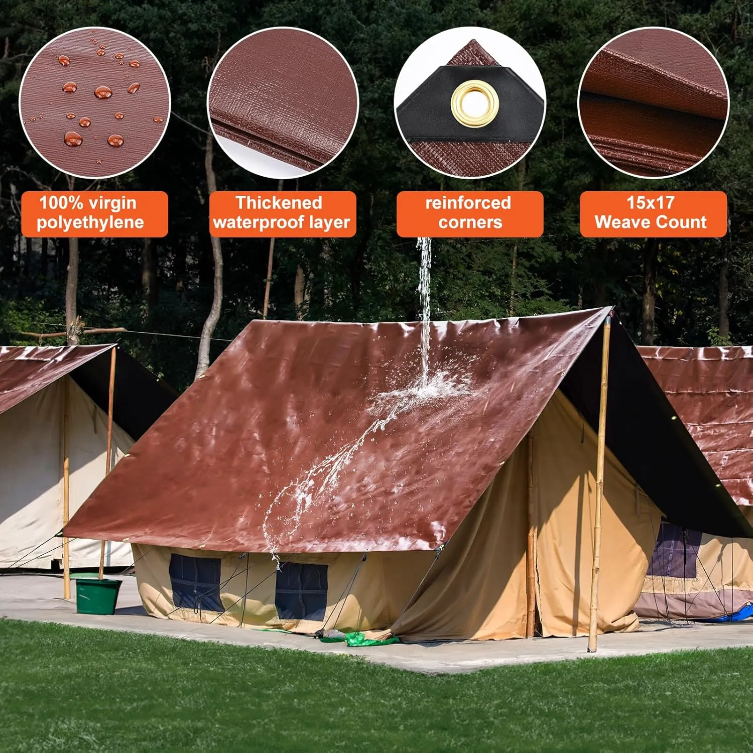 Tarp 10x12FT, Large 16 Mil Heavy Duty Tarps, Waterproof Tarp with Brass Grommets and Reinforced Edges, UV Resistant, Tear&Fade Resistant Poly Tarp for Outdoor Camping Pool Car Tent