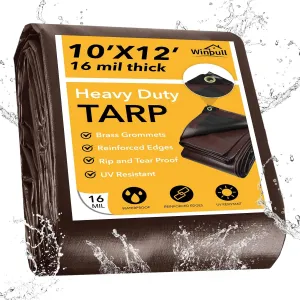 Tarp 10x12FT, Large 16 Mil Heavy Duty Tarps, Waterproof Tarp with Brass Grommets and Reinforced Edges, UV Resistant, Tear&Fade Resistant Poly Tarp for Outdoor Camping Pool Car Tent