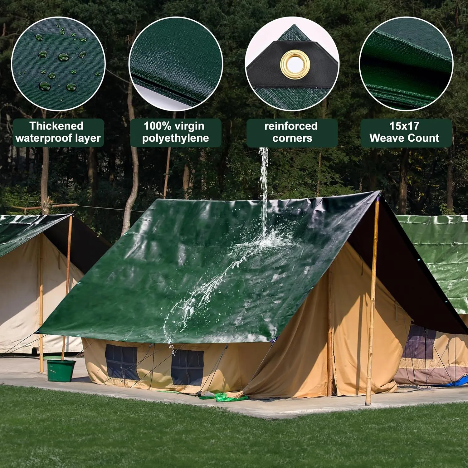 Tarp 10x20 Feet 16 Mil Heavy Duty Waterproof Tarp, Large Multipurpose Cover with Brass Grommets and Reinforced Edges, UV Resistant Thick Poly Tarps for Outdoor Camping Tent Pool Car, Green