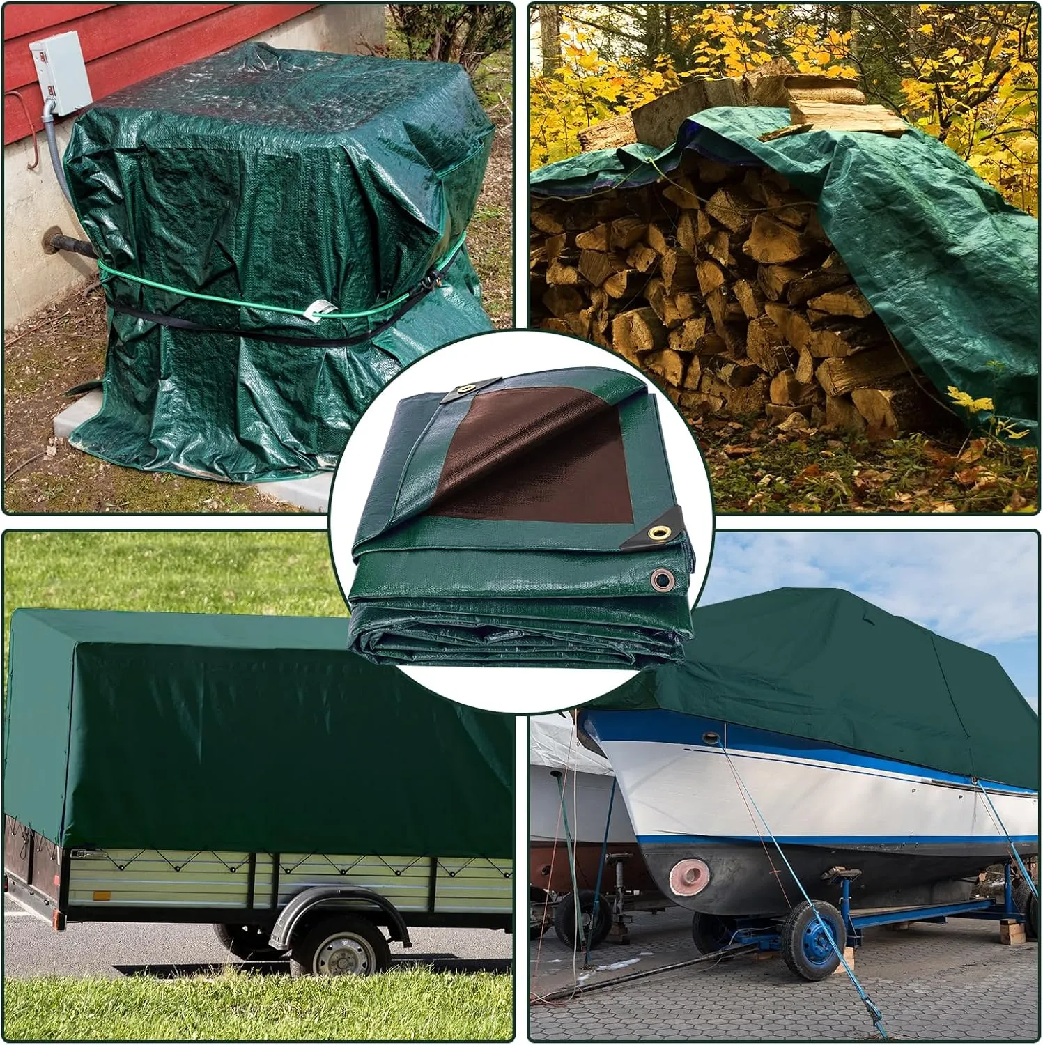 Tarp 12x20 Feet 16 Mil Heavy Duty Waterproof Tarp, Large Multipurpose Cover with Brass Grommets and Reinforced Edges, UV Resistant Thick Poly Tarps for Outdoor Camping Tent Pool Car, Green