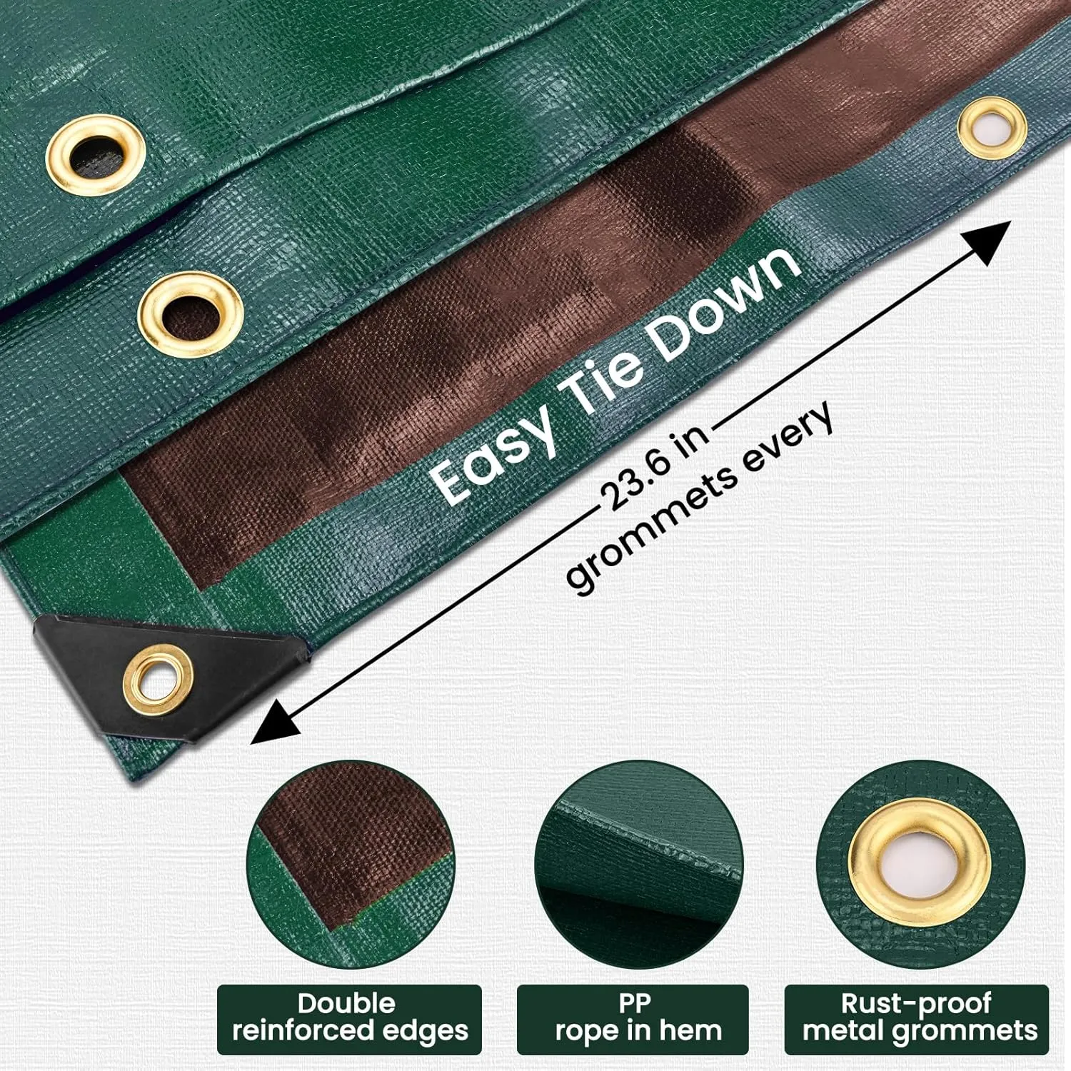 Tarp 12x20 Feet 16 Mil Heavy Duty Waterproof Tarp, Large Multipurpose Cover with Brass Grommets and Reinforced Edges, UV Resistant Thick Poly Tarps for Outdoor Camping Tent Pool Car, Green
