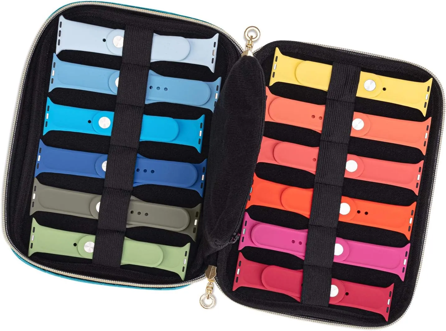 Teamoy Watch Storage Case - Holds 12 Straps, Travel Organizer Bag Compatible With All Series Apple and Smart Watch Bands, Teal