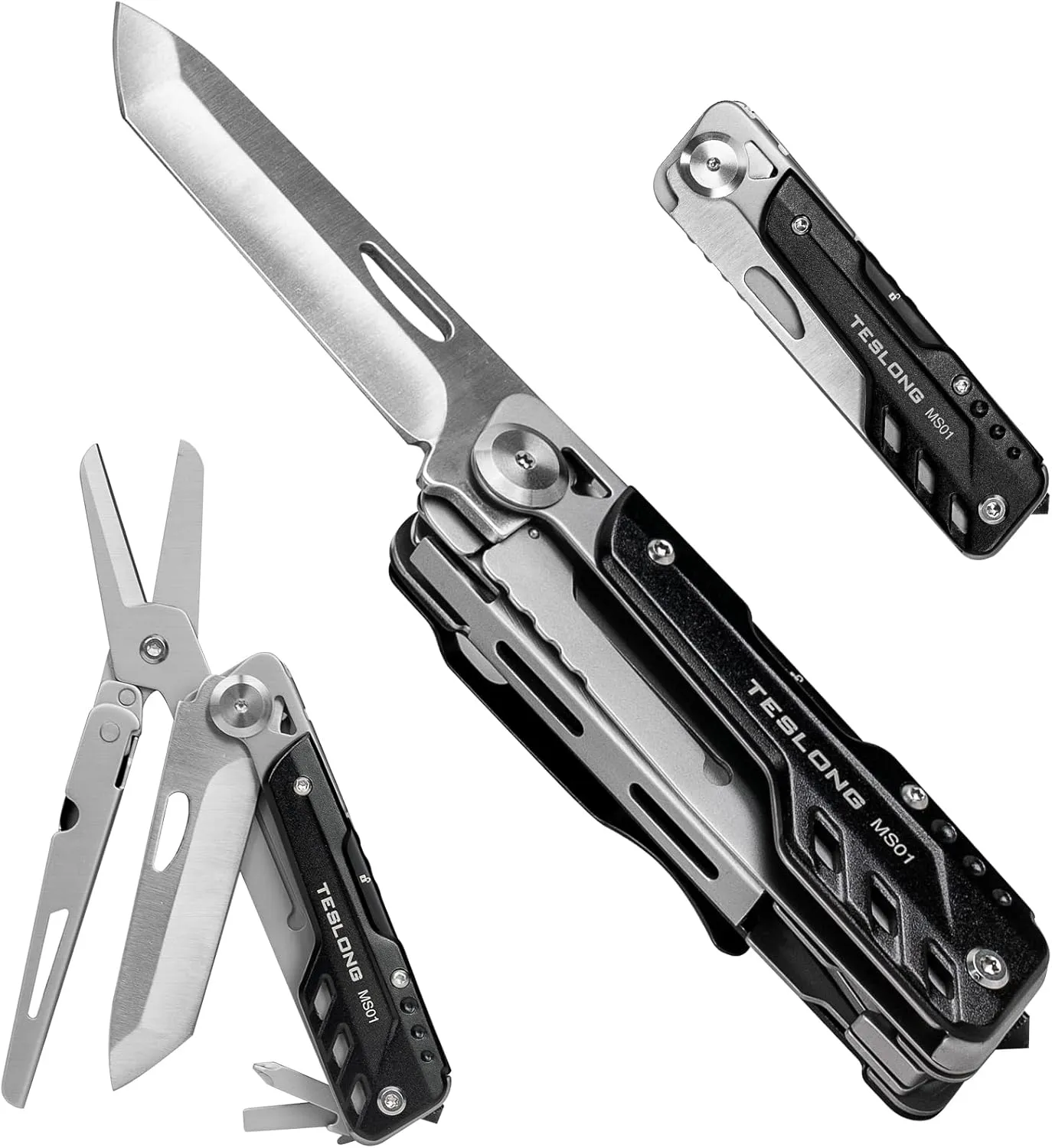 Teslong 5 in-1 Mini Multitool Knife Scissors with Screwdrivers, Detachable and Reassembleable design Heavy Duty Folding Pocket Cool Gadgets Gifts for Men, Dad, Tactical Gear for Camping Surviving