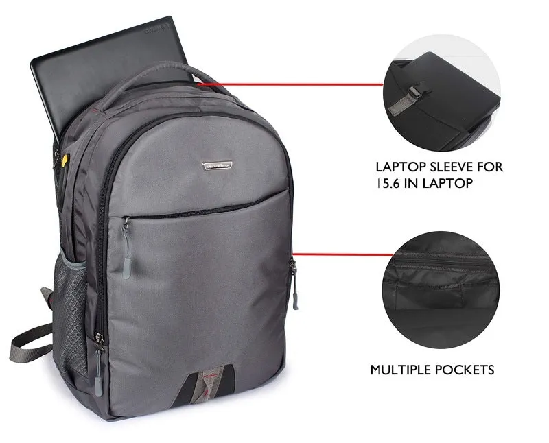 THE CLOWNFISH Polyester Laptop Backpack - Water Resistant, Cushioned Sleeves | 15.6-inch | Grey