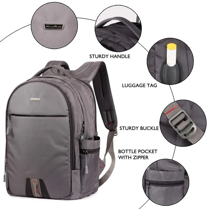 THE CLOWNFISH Polyester Laptop Backpack - Water Resistant, Cushioned Sleeves | 15.6-inch | Grey