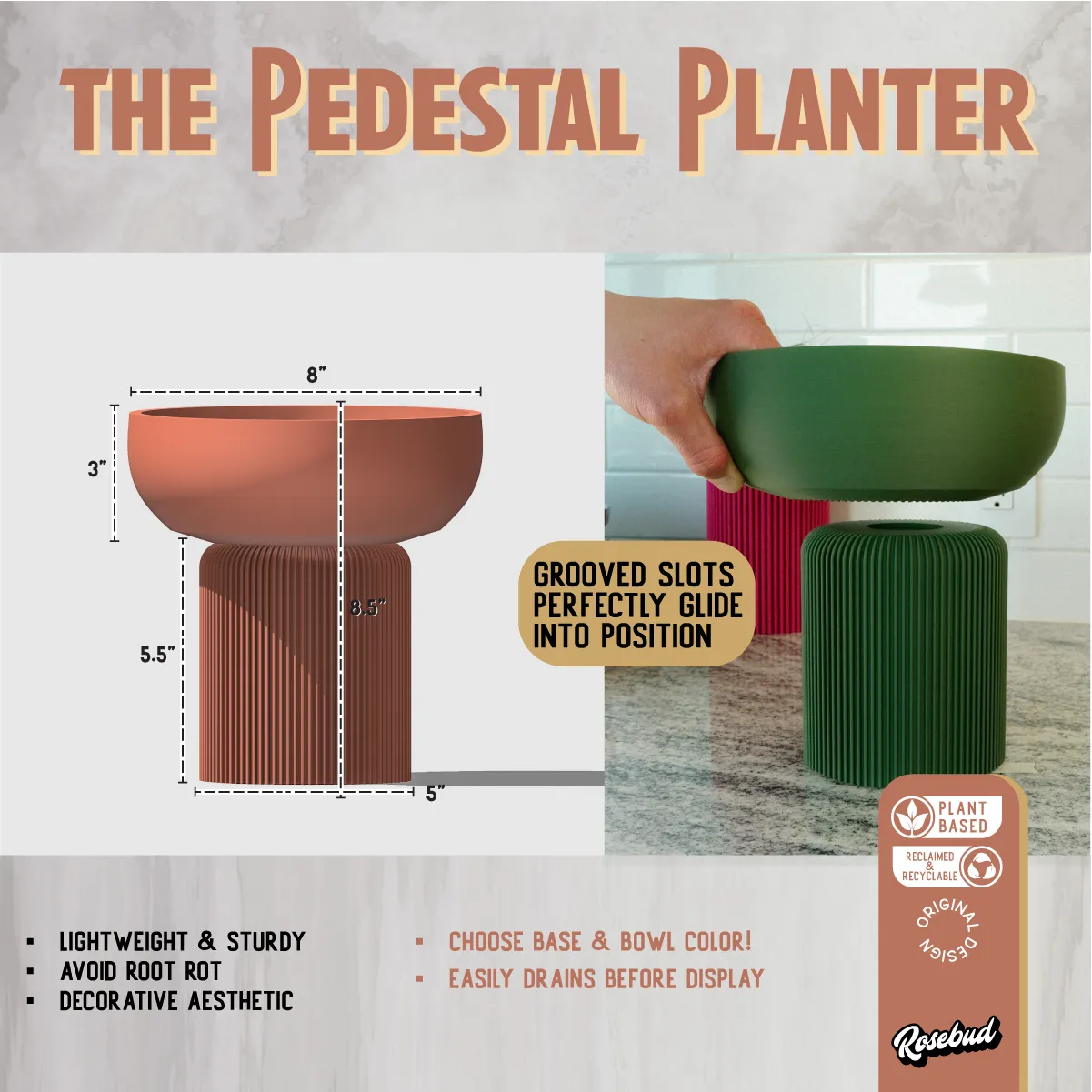 The Pedestal Planter Pot with Stand and Water Drip, 3D Print