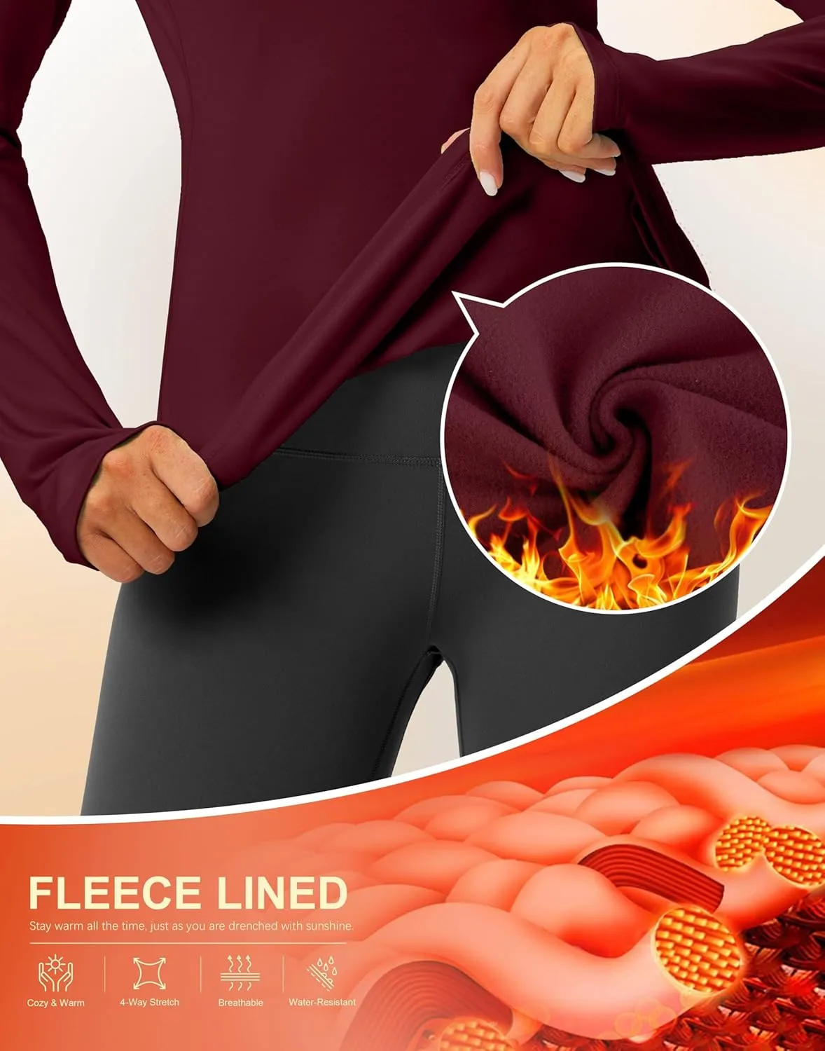 Thermal Shirts for Women Long Sleeve Mock Neck Fleece Tops Running Workout Cold Weather Gear with Zip Pocket