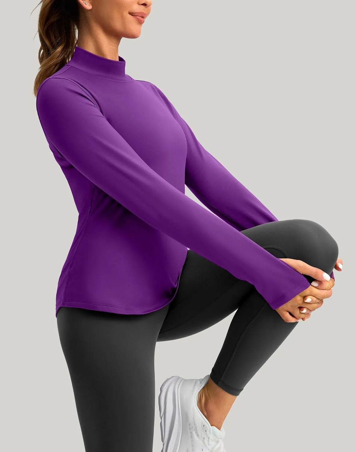 Thermal Shirts for Women Long Sleeve Mock Neck Fleece Tops Running Workout Cold Weather Gear with Zip Pocket