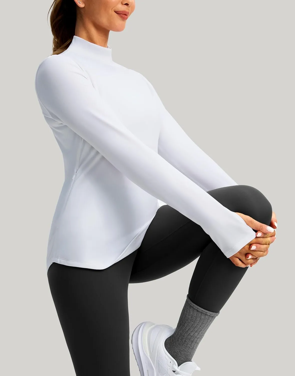 Thermal Shirts for Women Long Sleeve Mock Neck Fleece Tops Running Workout Cold Weather Gear with Zip Pocket