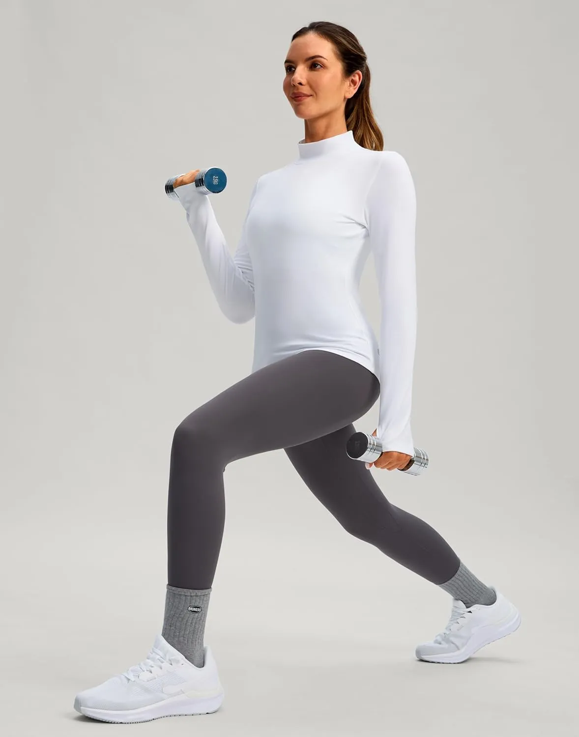 Thermal Shirts for Women Long Sleeve Mock Neck Fleece Tops Running Workout Cold Weather Gear with Zip Pocket