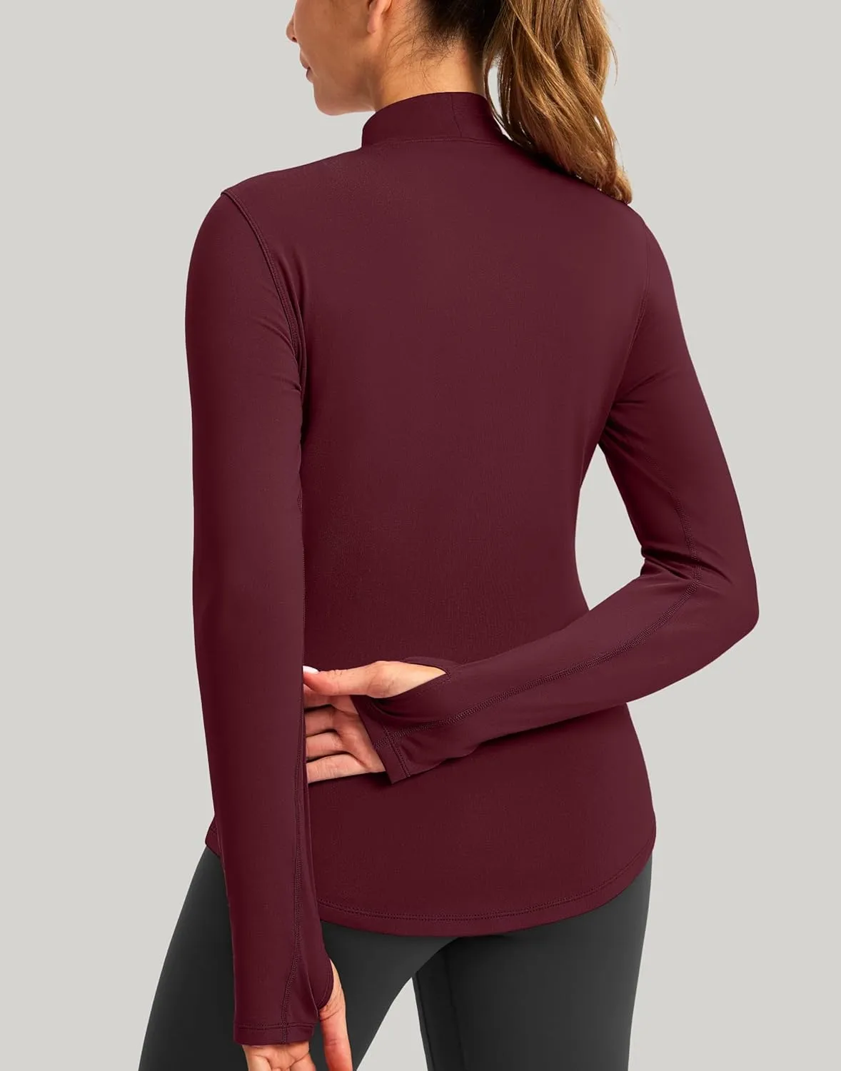 Thermal Shirts for Women Long Sleeve Mock Neck Fleece Tops Running Workout Cold Weather Gear with Zip Pocket