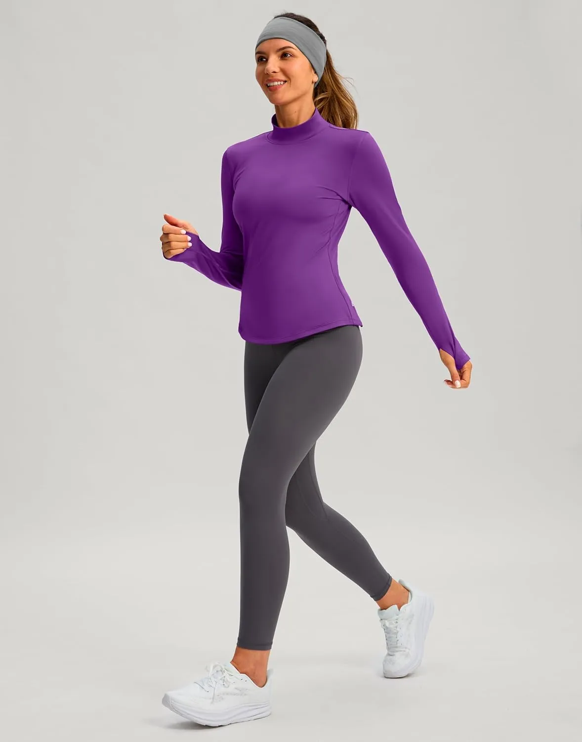Thermal Shirts for Women Long Sleeve Mock Neck Fleece Tops Running Workout Cold Weather Gear with Zip Pocket