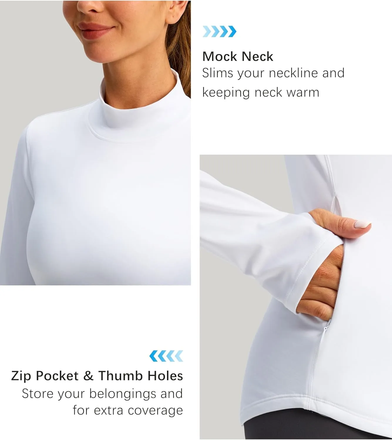Thermal Shirts for Women Long Sleeve Mock Neck Fleece Tops Running Workout Cold Weather Gear with Zip Pocket