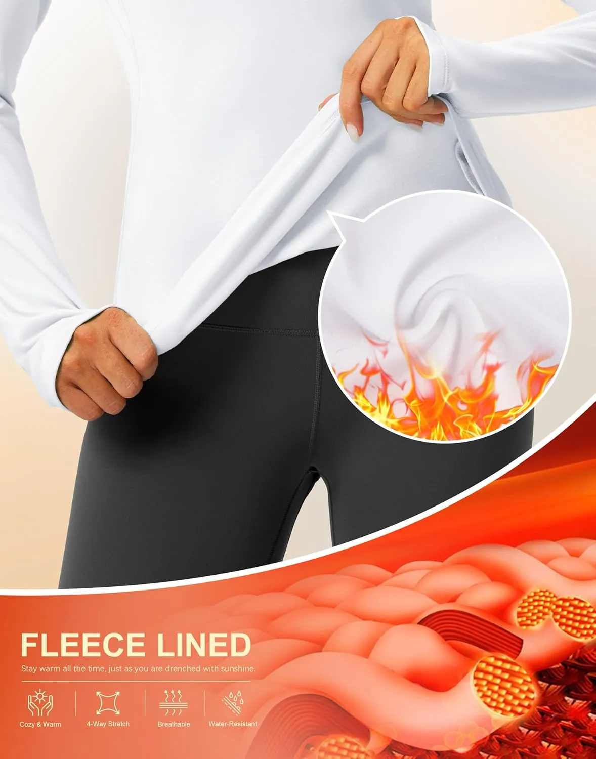 Thermal Shirts for Women Long Sleeve Mock Neck Fleece Tops Running Workout Cold Weather Gear with Zip Pocket