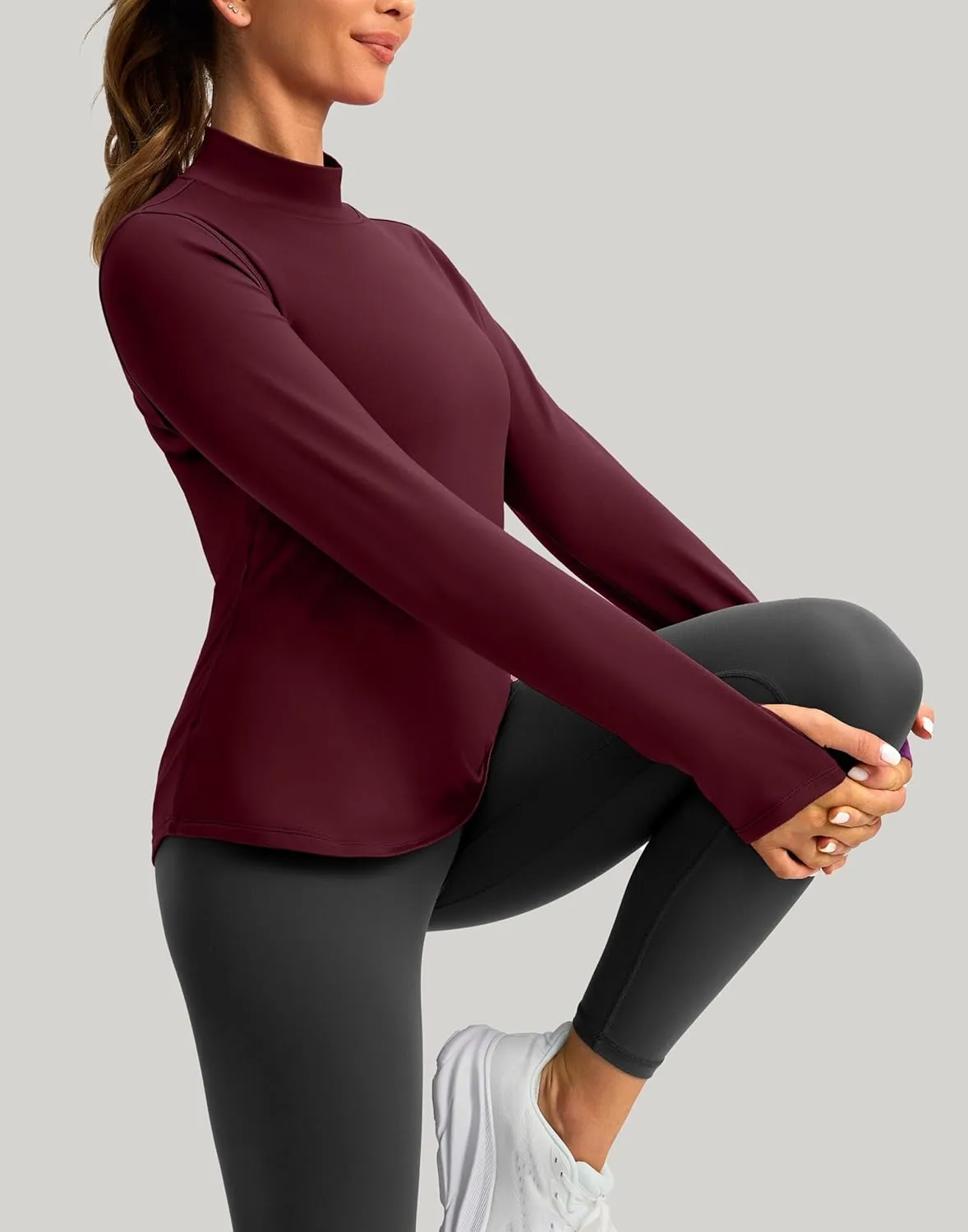 Thermal Shirts for Women Long Sleeve Mock Neck Fleece Tops Running Workout Cold Weather Gear with Zip Pocket