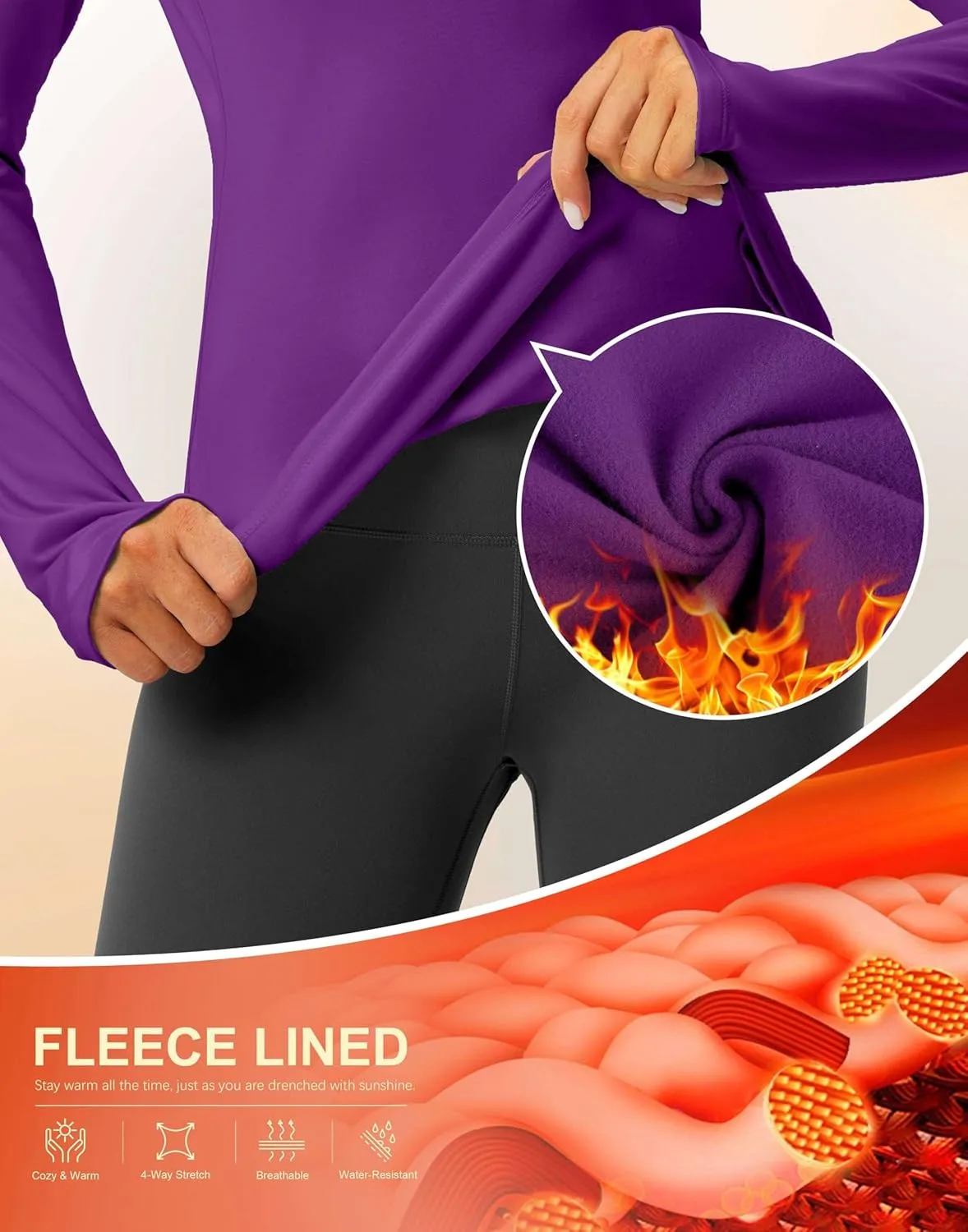 Thermal Shirts for Women Long Sleeve Mock Neck Fleece Tops Running Workout Cold Weather Gear with Zip Pocket