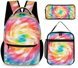 Tie Dye Backpack with Lunch Box & Pencil Case for Kids Girls Boys School, 16 Inch Cute Tie Dye Bookbag, School Backpack for Students Children, Lightweight, Large Capacity