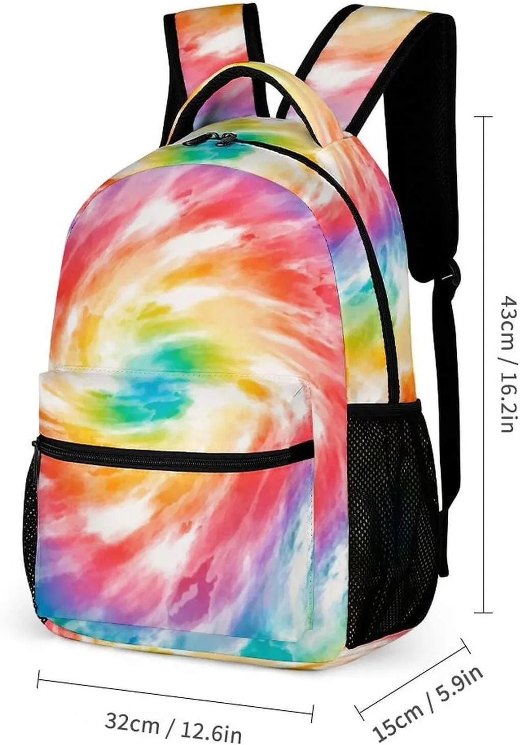 Tie Dye Backpack with Lunch Box & Pencil Case for Kids Girls Boys School, 16 Inch Cute Tie Dye Bookbag, School Backpack for Students Children, Lightweight, Large Capacity
