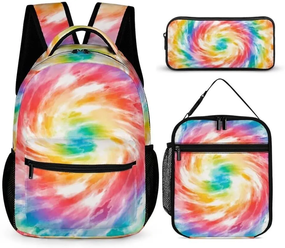 Tie Dye Backpack with Lunch Box & Pencil Case for Kids Girls Boys School, 16 Inch Cute Tie Dye Bookbag, School Backpack for Students Children, Lightweight, Large Capacity