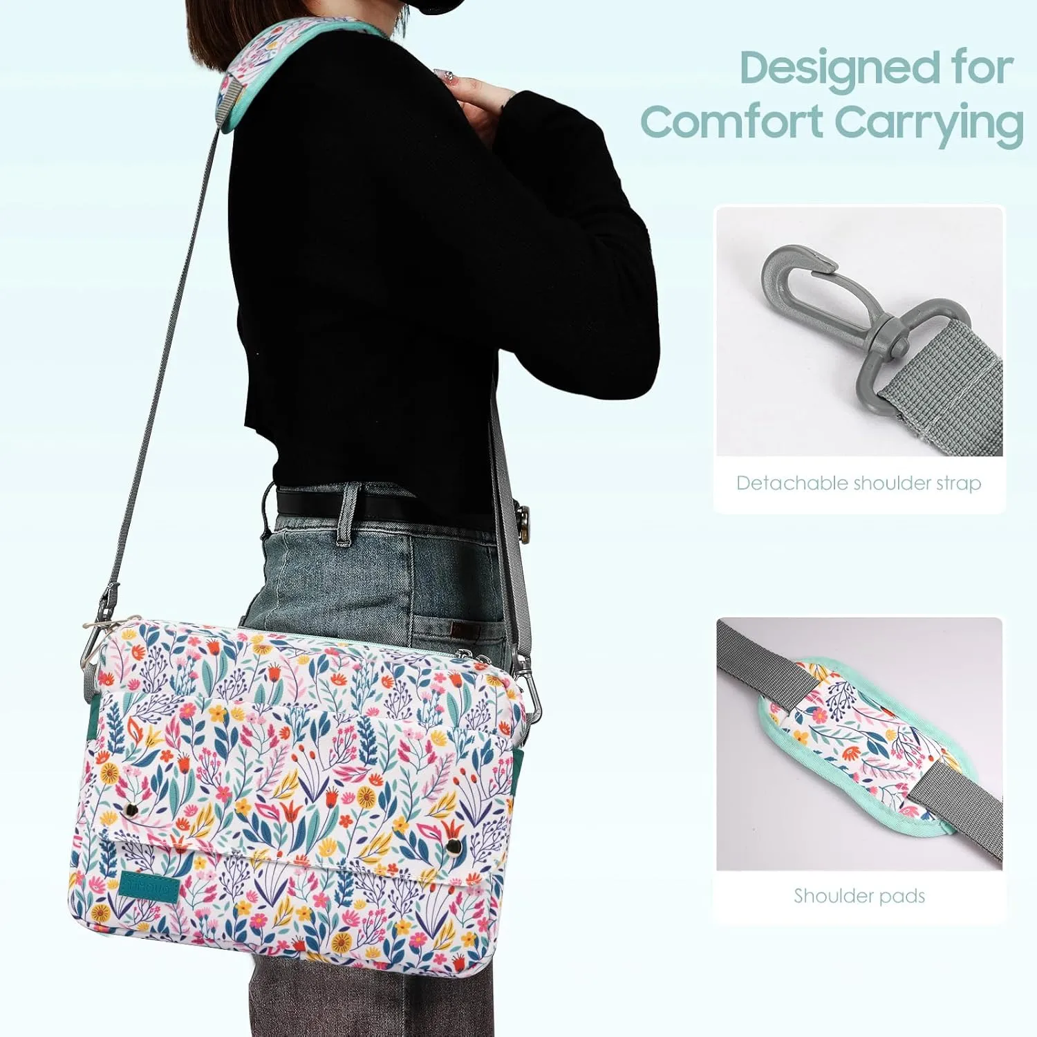 TiMOVO 9-11 Inch Tablet Sleeve Bag with Shoulder Strap Fits iPad 11-inch A16 2025, iPad 10th Gen. 10.9", iPad Gen. 10.2", iPad Air 11/5th/4th Gen. 10.9", Galaxy Tab A9 Plus 11", Flowers