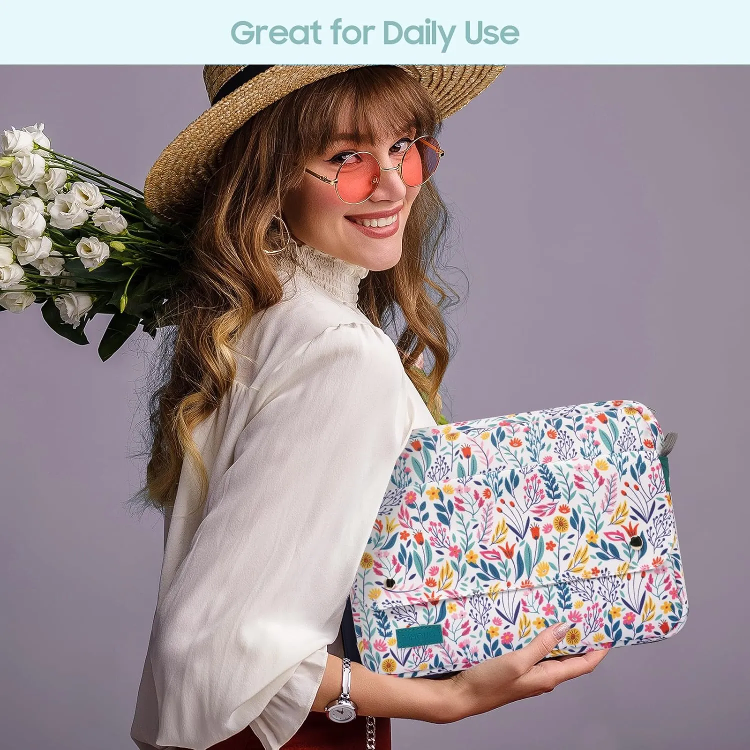 TiMOVO 9-11 Inch Tablet Sleeve Bag with Shoulder Strap Fits iPad 11-inch A16 2025, iPad 10th Gen. 10.9", iPad Gen. 10.2", iPad Air 11/5th/4th Gen. 10.9", Galaxy Tab A9 Plus 11", Flowers