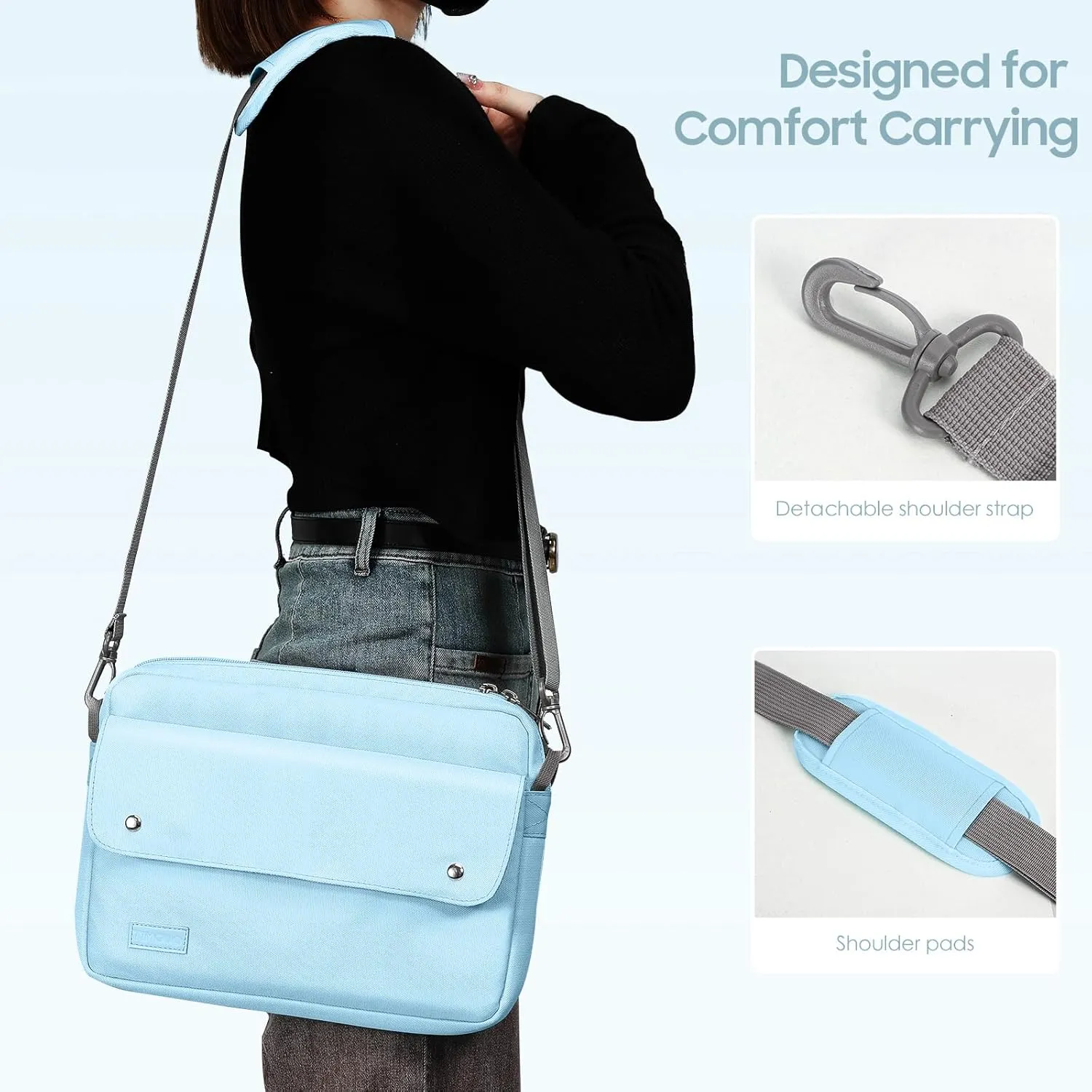TiMOVO 9-11 Inch Tablet Sleeve Bag with Shoulder Strap Fits iPad 11-inch A16 2025, iPad 10th Gen. 10.9", iPad Gen. 10.2", iPad Air 11/5th/4th Gen. 10.9", Galaxy Tab A9 Plus 11", Light Blue