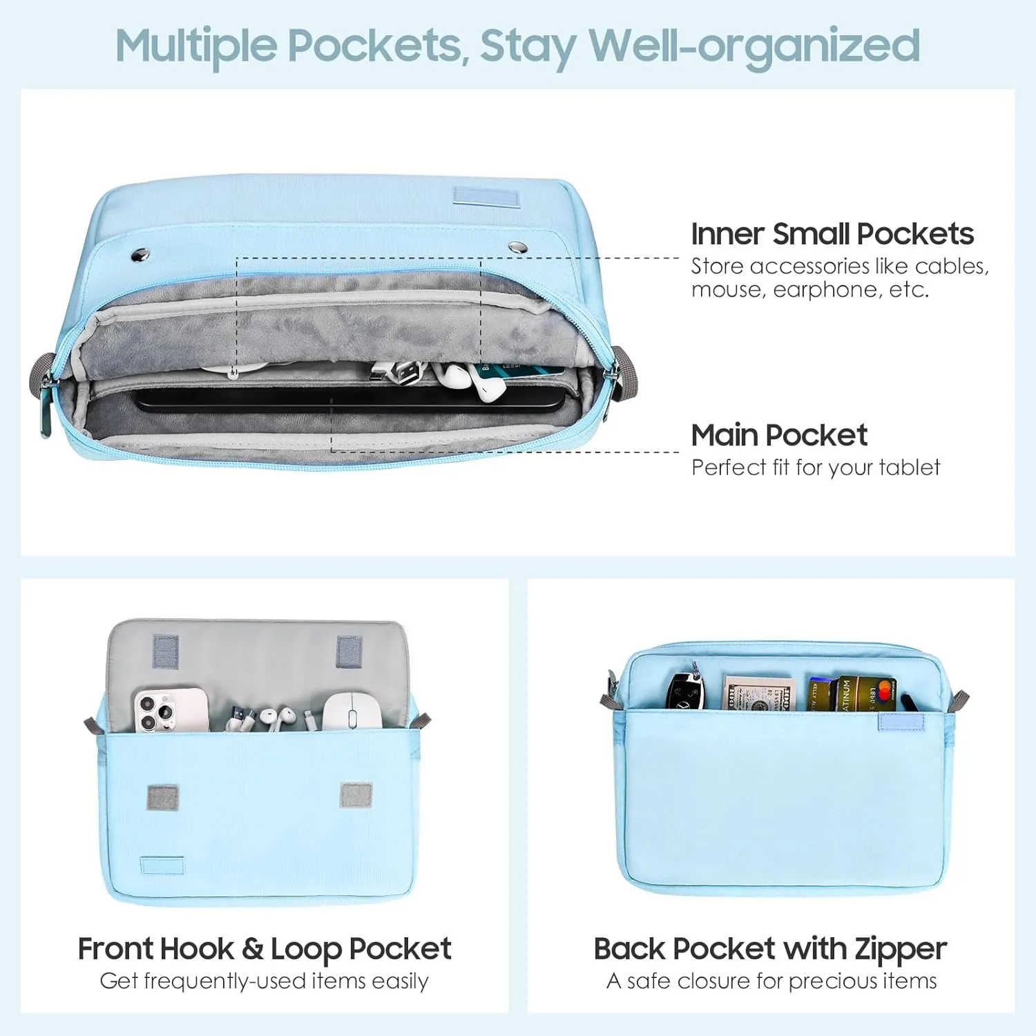 TiMOVO 9-11 Inch Tablet Sleeve Bag with Shoulder Strap Fits iPad 11-inch A16 2025, iPad 10th Gen. 10.9", iPad Gen. 10.2", iPad Air 11/5th/4th Gen. 10.9", Galaxy Tab A9 Plus 11", Light Blue