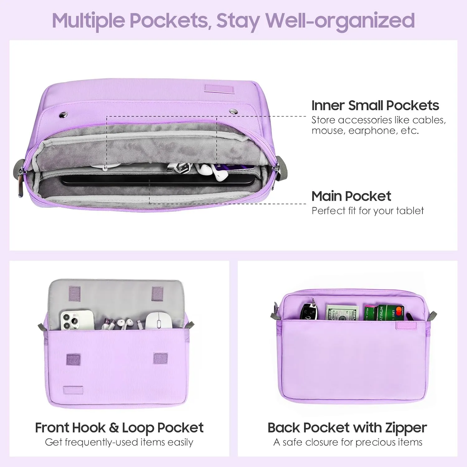 TiMOVO 9-11 Inch Tablet Sleeve Bag with Shoulder Strap Fits iPad 11-inch A16 2025, iPad 10th Gen. 10.9", iPad Gen. 10.2", iPad Air 11/5th/4th Gen. 10.9", Galaxy Tab A9 Plus 11", Purple
