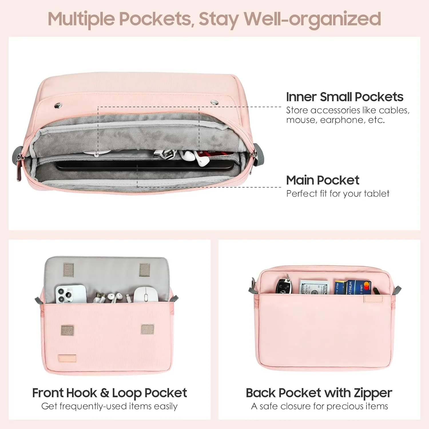 TiMOVO 9-11 Inch Tablet Sleeve Bag with Shoulder Strap Fits iPad 11-inch A16 2025, iPad 10th Gen. 10.9"/10.2", iPad Air 11/5th/4th Gen. 10.9", Galaxy Tab A9 Plus 11", Pink