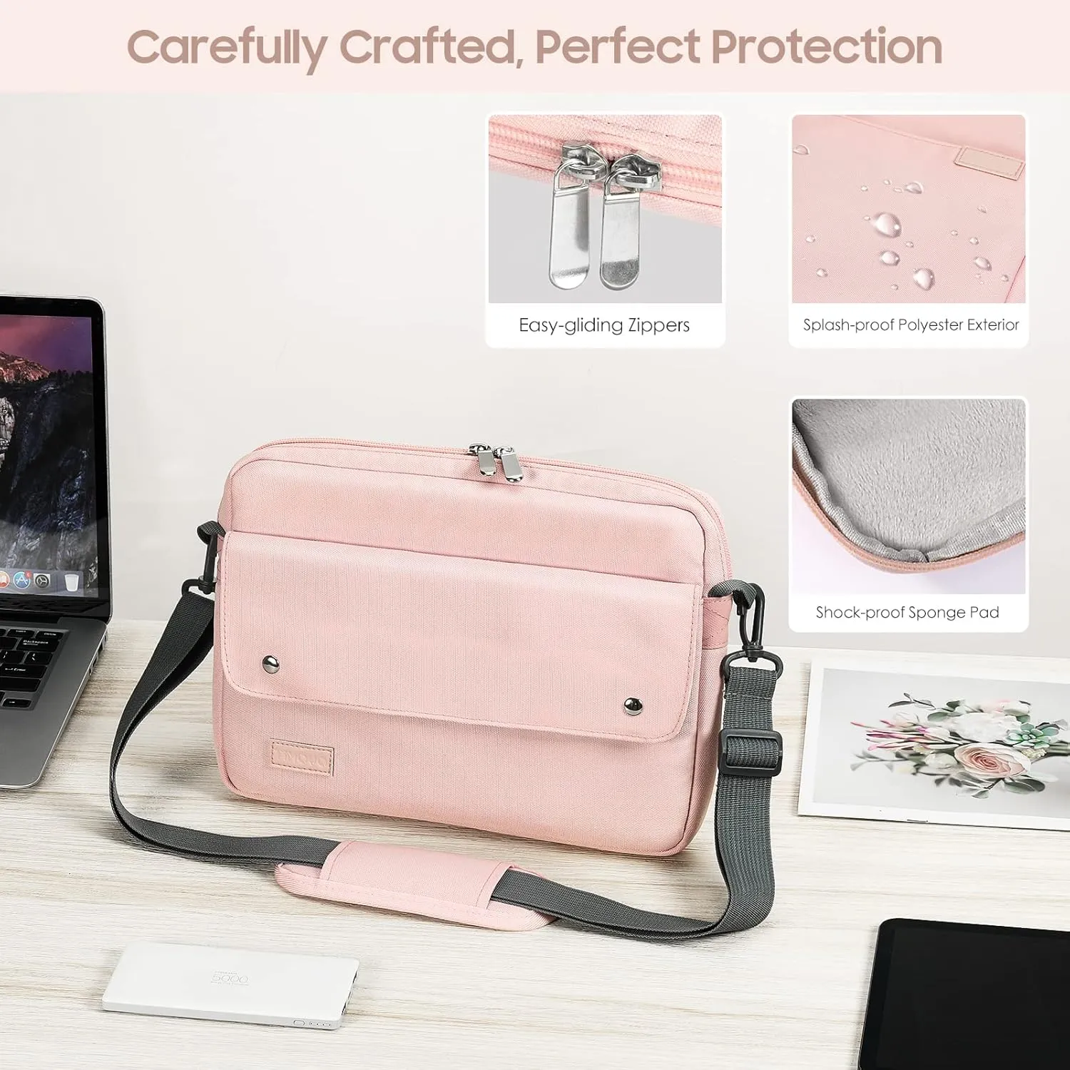 TiMOVO 9-11 Inch Tablet Sleeve Bag with Shoulder Strap Fits iPad 11-inch A16 2025, iPad 10th Gen. 10.9"/10.2", iPad Air 11/5th/4th Gen. 10.9", Galaxy Tab A9 Plus 11", Pink