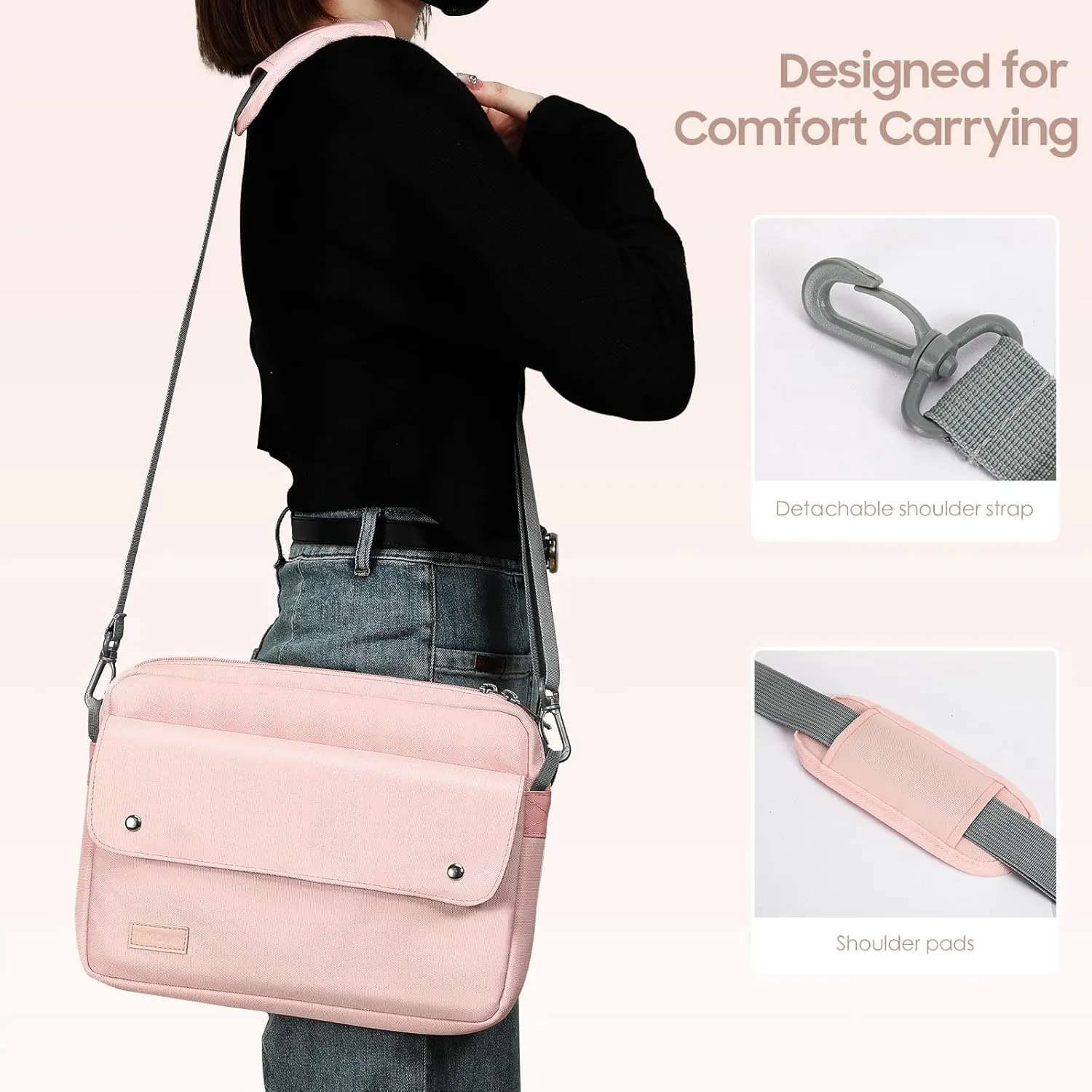TiMOVO 9-11 Inch Tablet Sleeve Bag with Shoulder Strap Fits iPad 11-inch A16 2025, iPad 10th Gen. 10.9"/10.2", iPad Air 11/5th/4th Gen. 10.9", Galaxy Tab A9 Plus 11", Pink