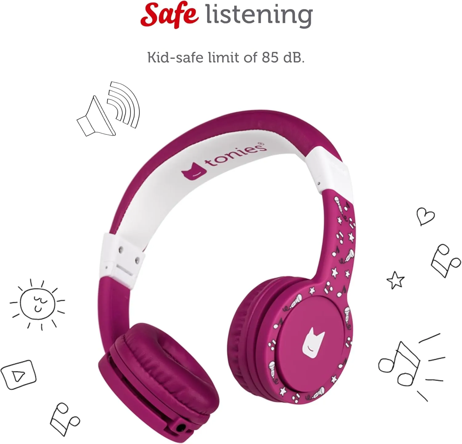 Tonies Foldable Wired Headphones for Kids - Comfortably Designed to fit On-Ear - Works with Toniebox and All 3.5mm Devices - Purple