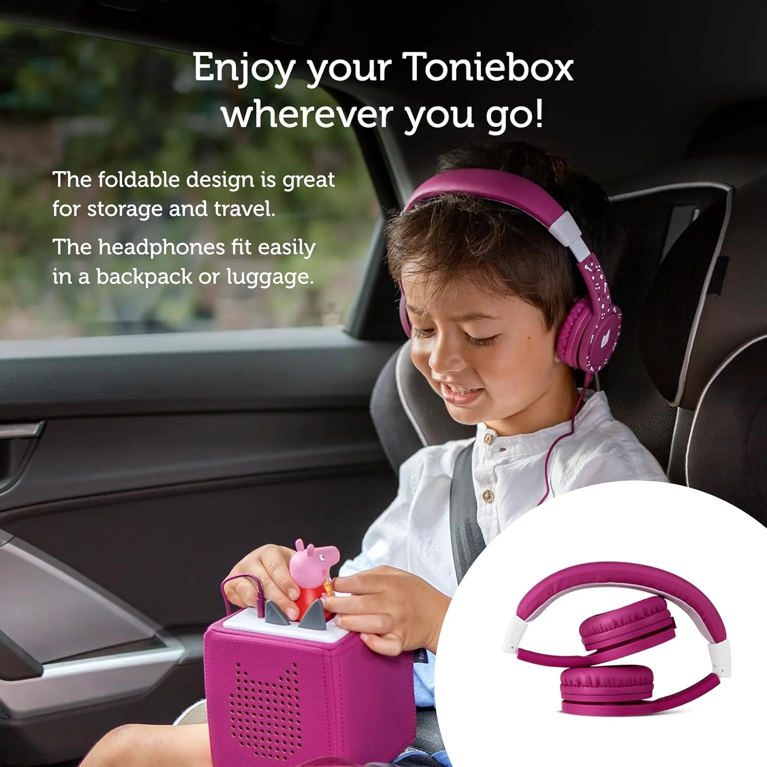 Tonies Foldable Wired Headphones for Kids - Comfortably Designed to fit On-Ear - Works with Toniebox and All 3.5mm Devices - Purple