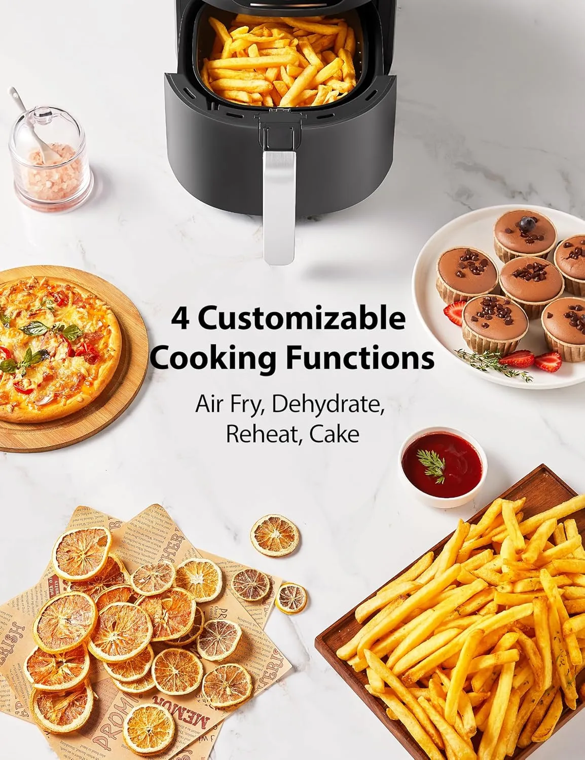 Toshiba 5.5QT Air Fryer with Heat-Q Technology, Quick and Easy Meals, 8 Preset Menus and Menu-IQ Function, 1-Degree Fahrenheit Precision, 90% Less Oil, Double-Sided Handles