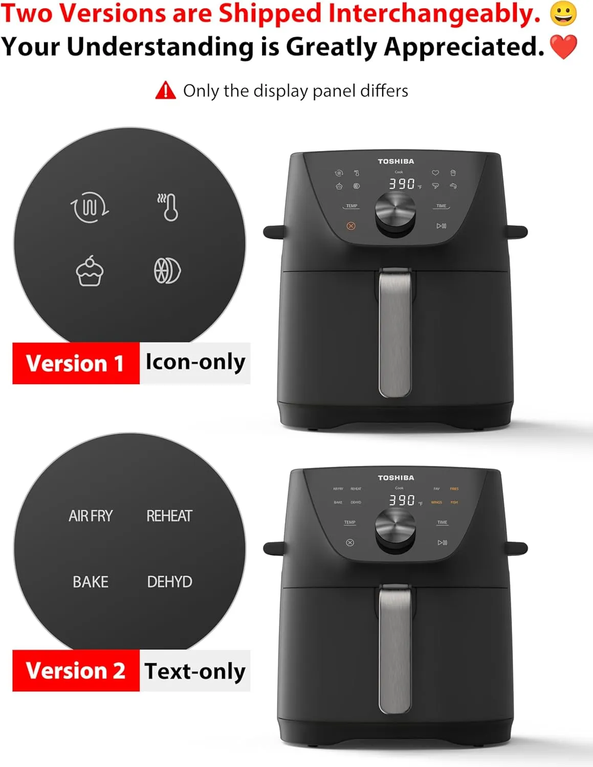 Toshiba 5.5QT Air Fryer with Heat-Q Technology, Quick and Easy Meals, 8 Preset Menus and Menu-IQ Function, 1-Degree Fahrenheit Precision, 90% Less Oil, Double-Sided Handles
