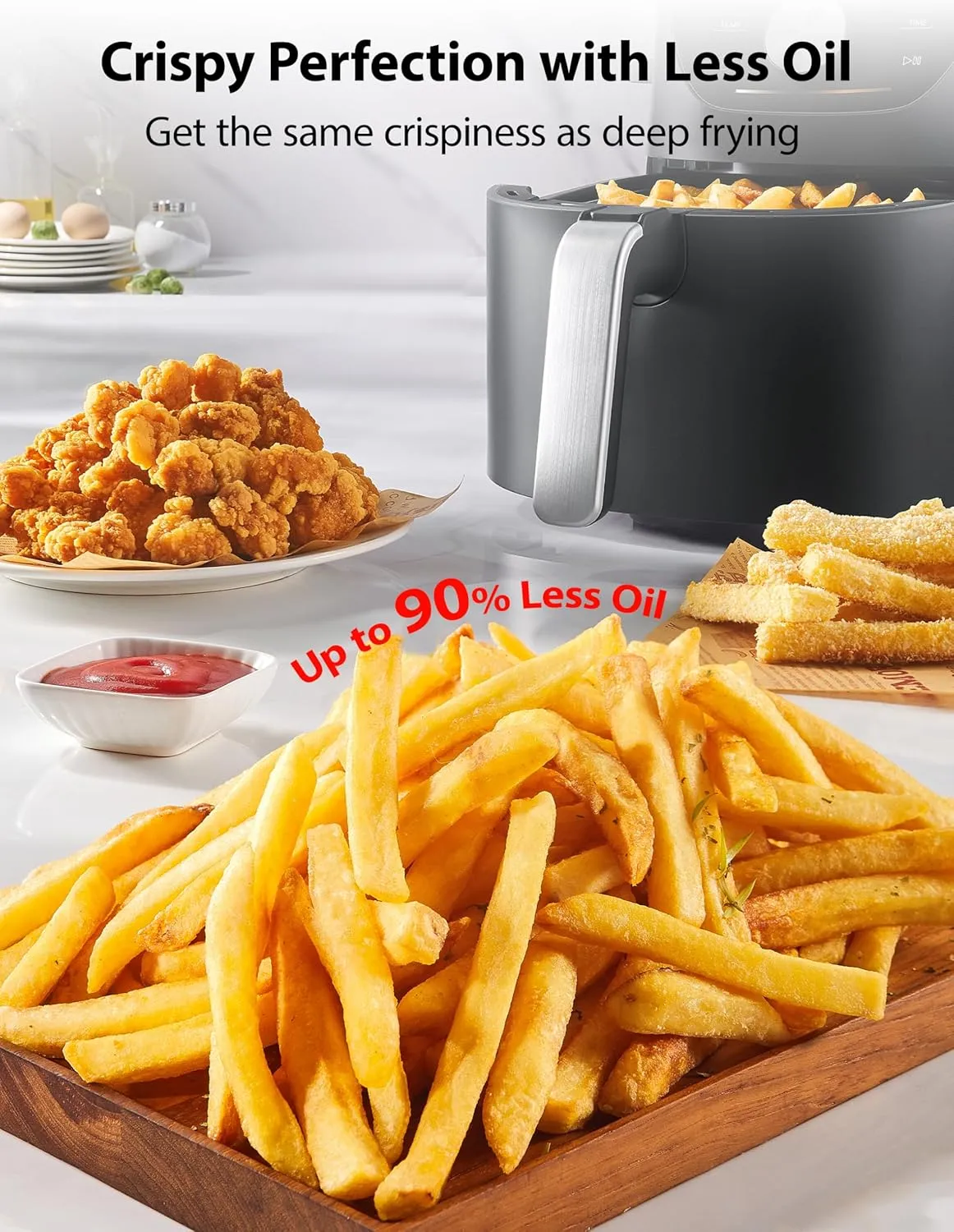 Toshiba 5.5QT Air Fryer with Heat-Q Technology, Quick and Easy Meals, 8 Preset Menus and Menu-IQ Function, 1-Degree Fahrenheit Precision, 90% Less Oil, Double-Sided Handles