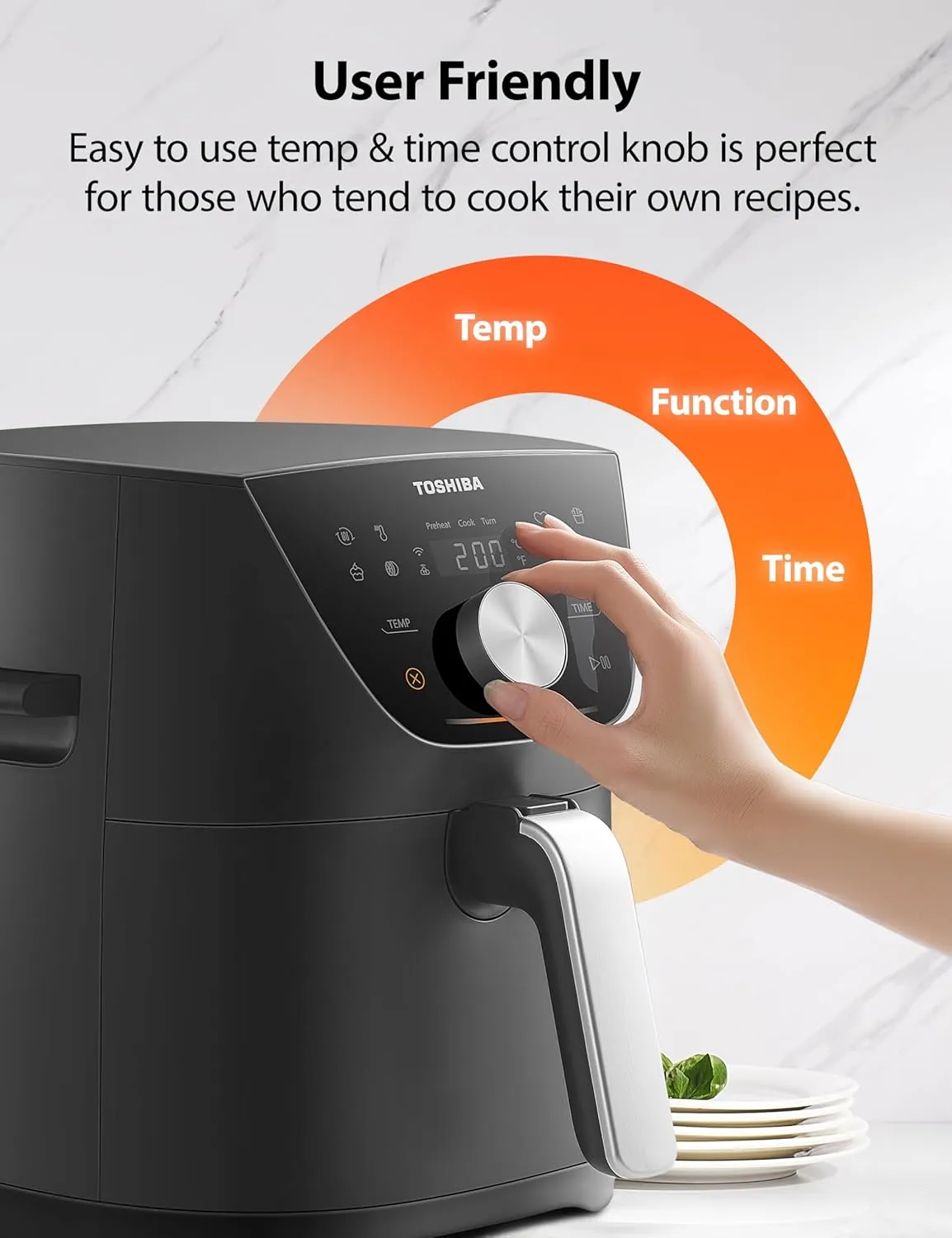 Toshiba 5.5QT Air Fryer with Heat-Q Technology, Quick and Easy Meals, 8 Preset Menus and Menu-IQ Function, 1-Degree Fahrenheit Precision, 90% Less Oil, Double-Sided Handles