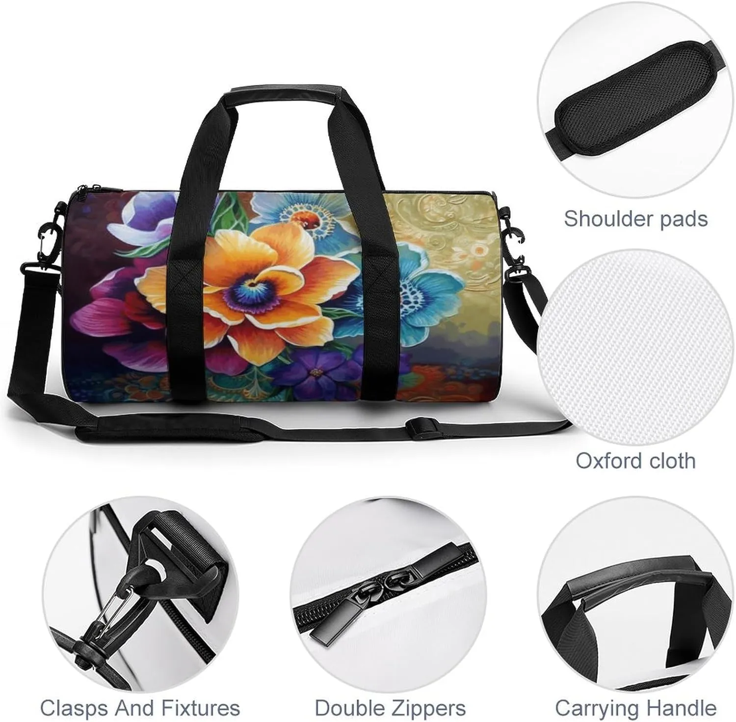 Travel Duffel Bag for Men And Women,Flower Diamond Painting Waterproof Sports Fitness Bag Portable Travel Duffel Bag