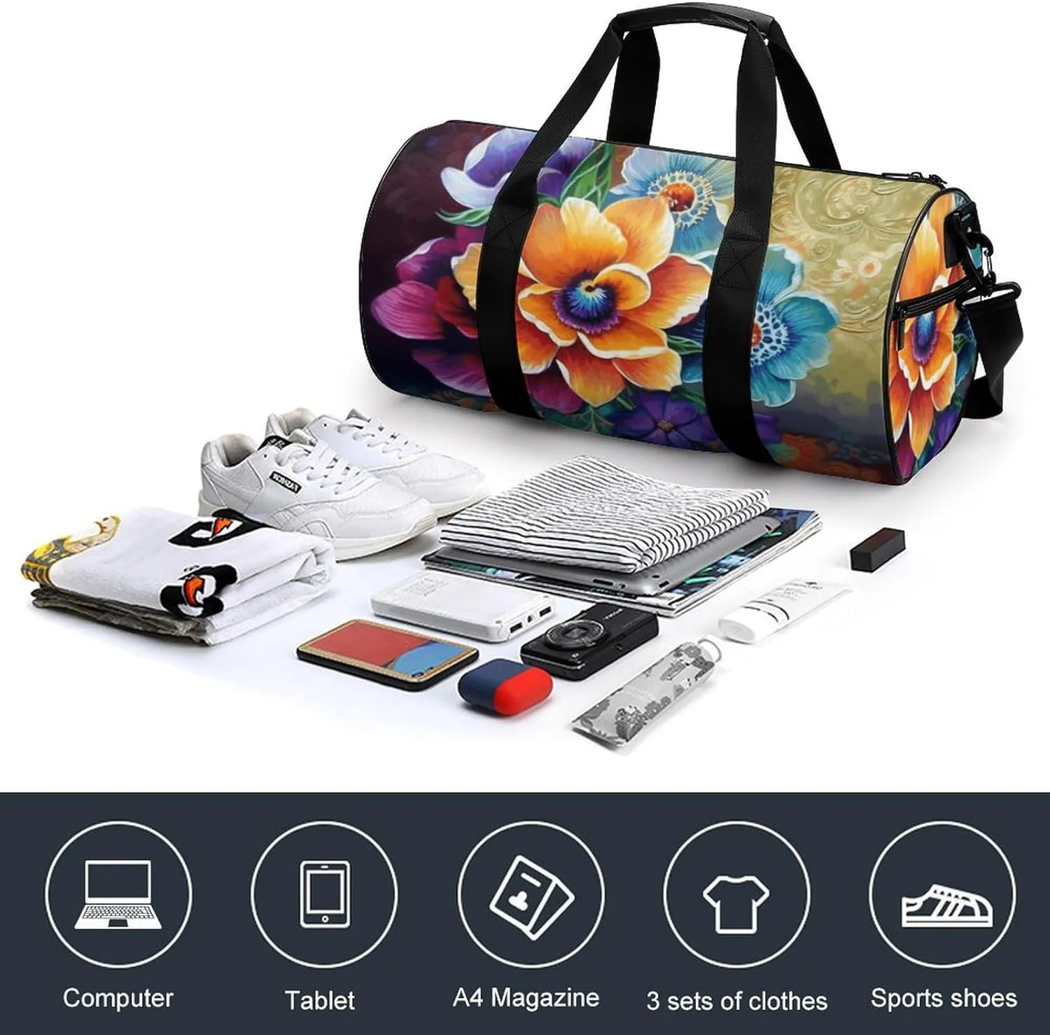 Travel Duffel Bag for Men And Women,Flower Diamond Painting Waterproof Sports Fitness Bag Portable Travel Duffel Bag