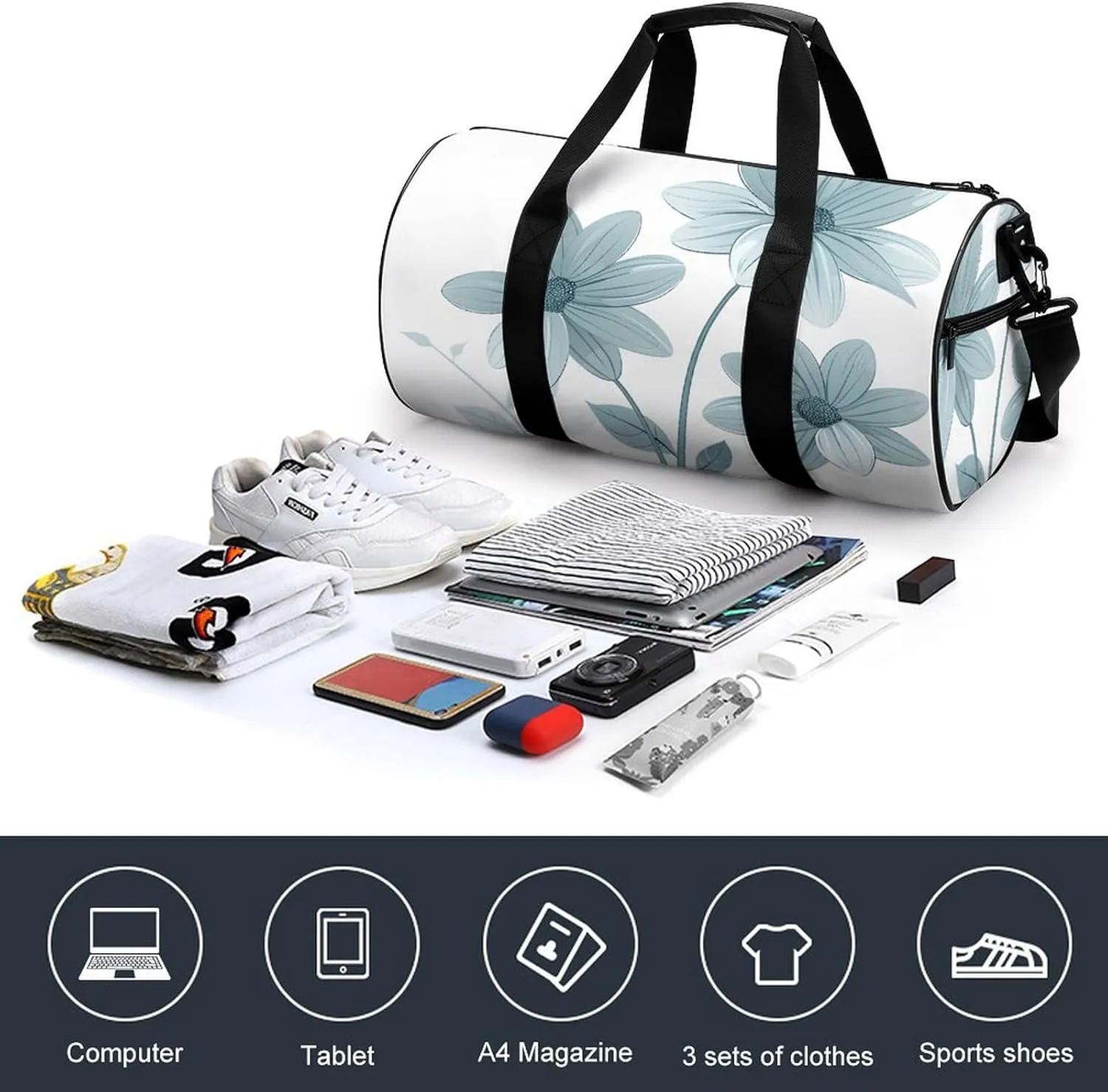 Travel Duffel Bag for Men And Women,Several Blue Daisies Waterproof Sports Fitness Bag Portable Travel Duffel Bag