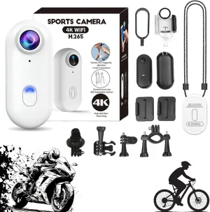 Treklon 4s 4k Mini Handsfree Bodycam, Treklon POV Camera, Mini Wearable Body Adventure Action Cameras, HD 1080p Thumb Necklace Camera with Audio and Video (4K - White)