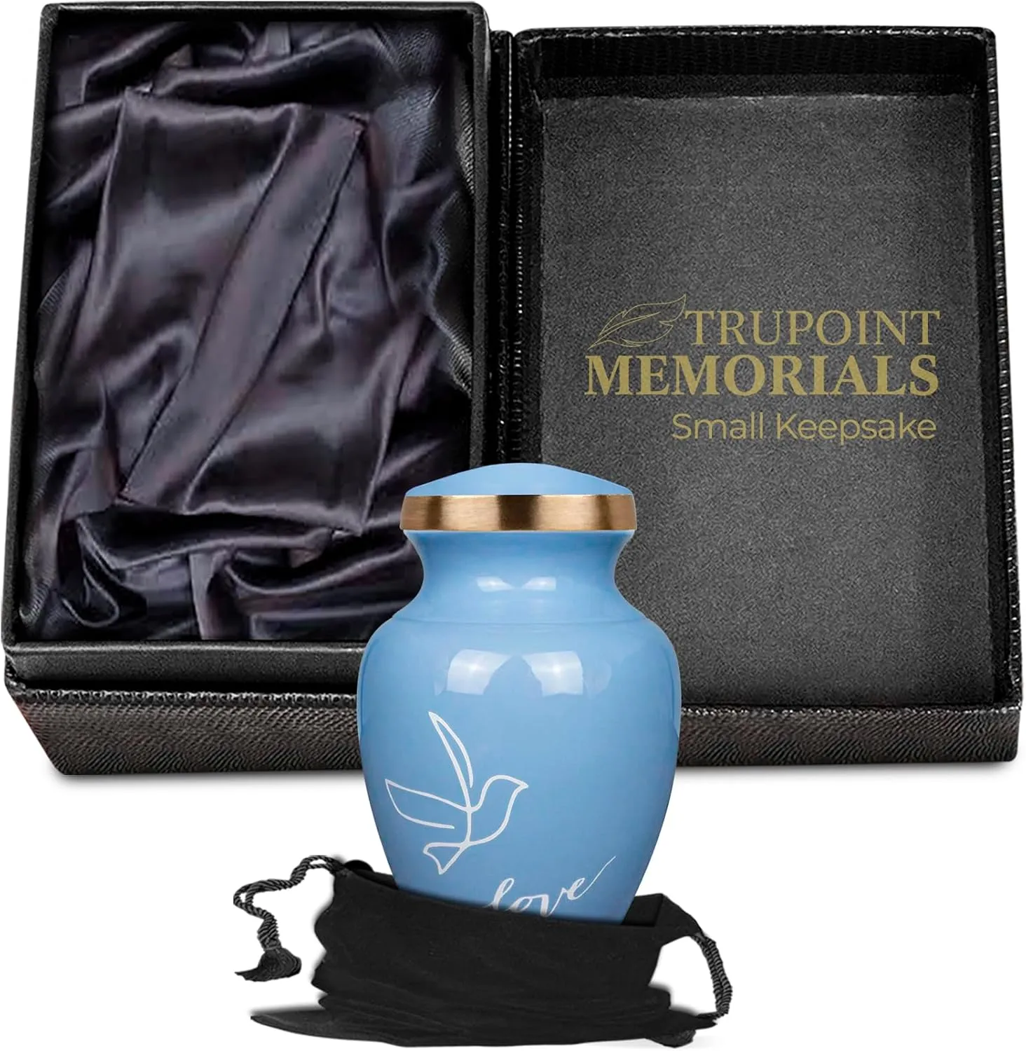Trupoint Memorials Small Urns for Human Ashes Keepsake, Love Dove Bird Decorative Mini Cremation Urn for Adult Men & Women, Small Light Blue