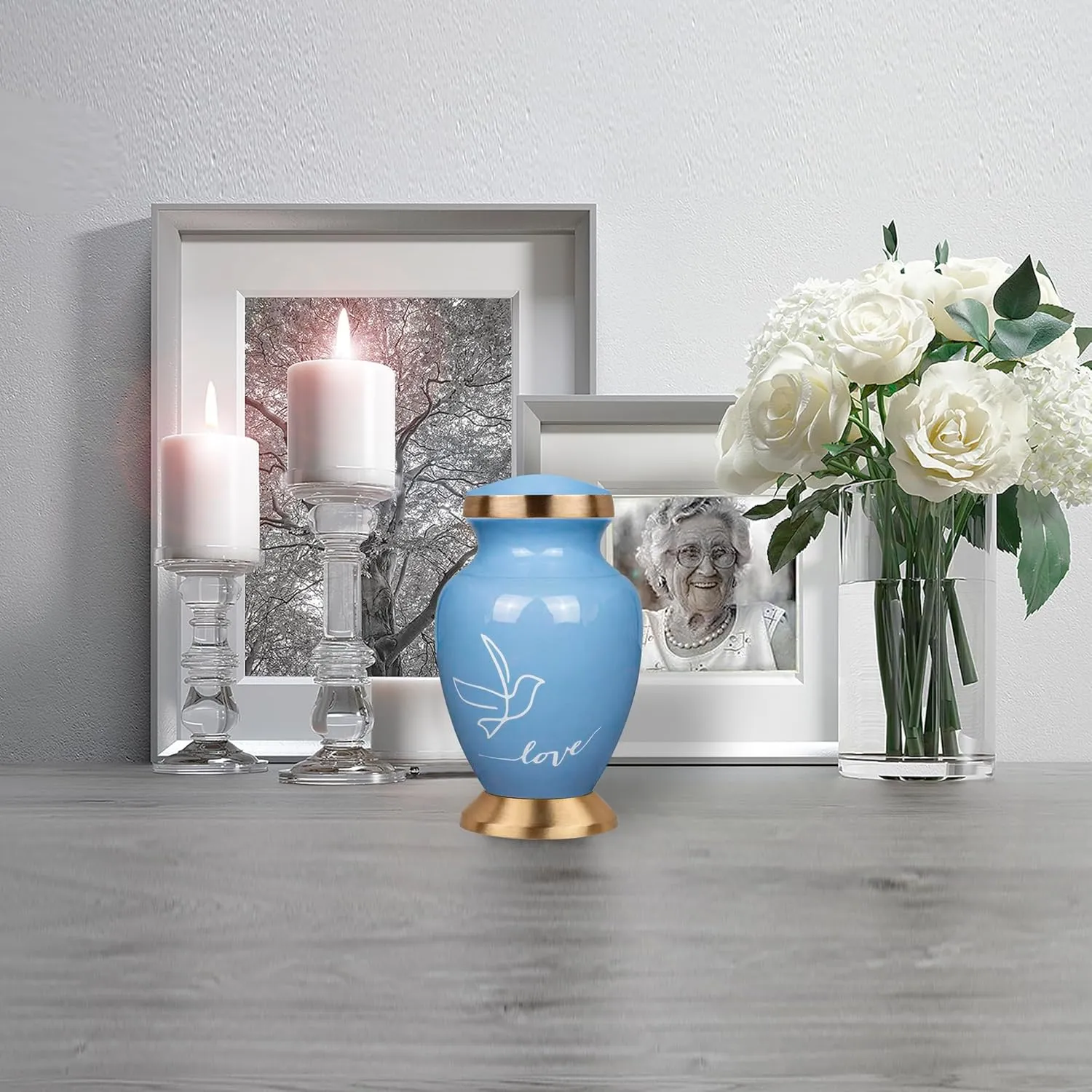 Trupoint Memorials Small Urns for Human Ashes Keepsake, Love Dove Bird Decorative Mini Cremation Urn for Adult Men & Women, Small Light Blue