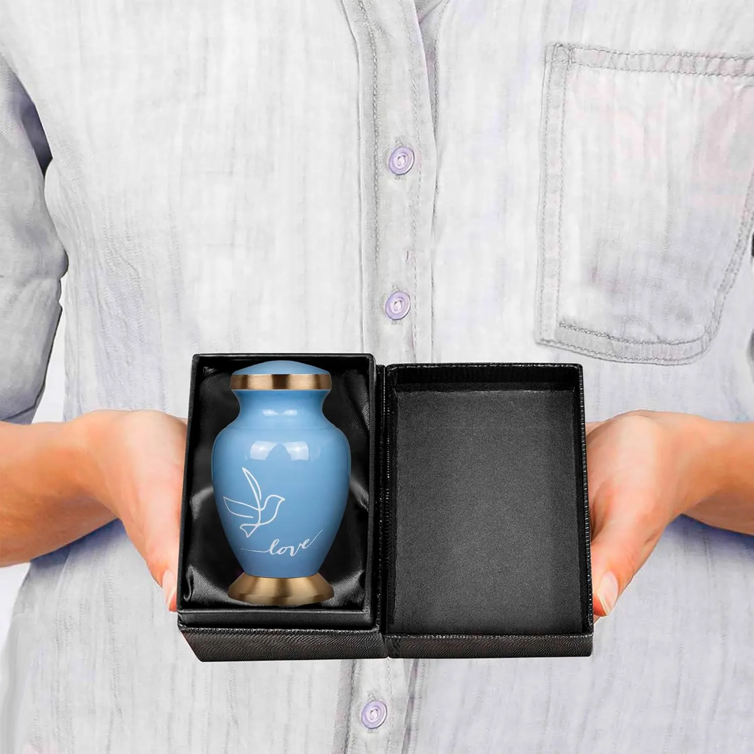 Trupoint Memorials Small Urns for Human Ashes Keepsake, Love Dove Bird Decorative Mini Cremation Urn for Adult Men & Women, Small Light Blue